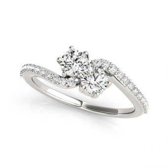 2 Stone Diamond Engagement Ring In 14k White Gold