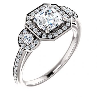 Asscher Diamond Three-Stone Bridal Set
