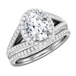 Oval diamond split shank halo bridal set